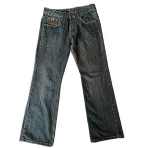 Vintage Y2k Culture Jeans Embroidered Baggy Straight Leg Denim Streetwear 34x30